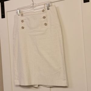 Ann Taylor white with thin navy stripe skirt